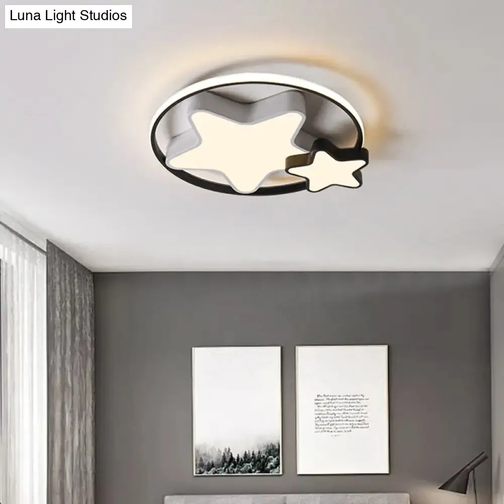 Kids Bedroom LED Star Ceiling Light in Black and White Acrylic Flush Mount