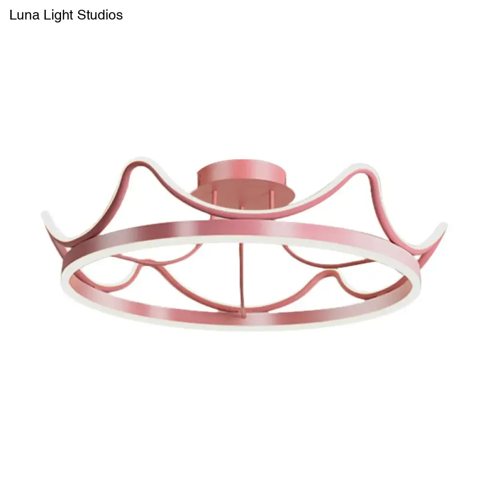 Kids LED Flush Mount Ceiling Lamp with Pink/Gold Metal Crown - Close to Ceiling Lighting