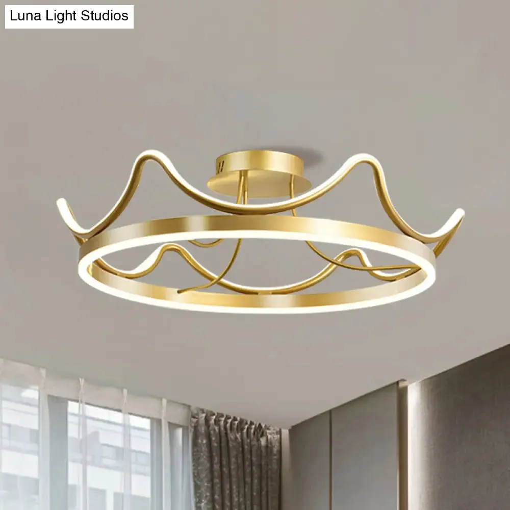 Kids LED Flush Mount Ceiling Lamp with Pink/Gold Metal Crown - Close to Ceiling Lighting