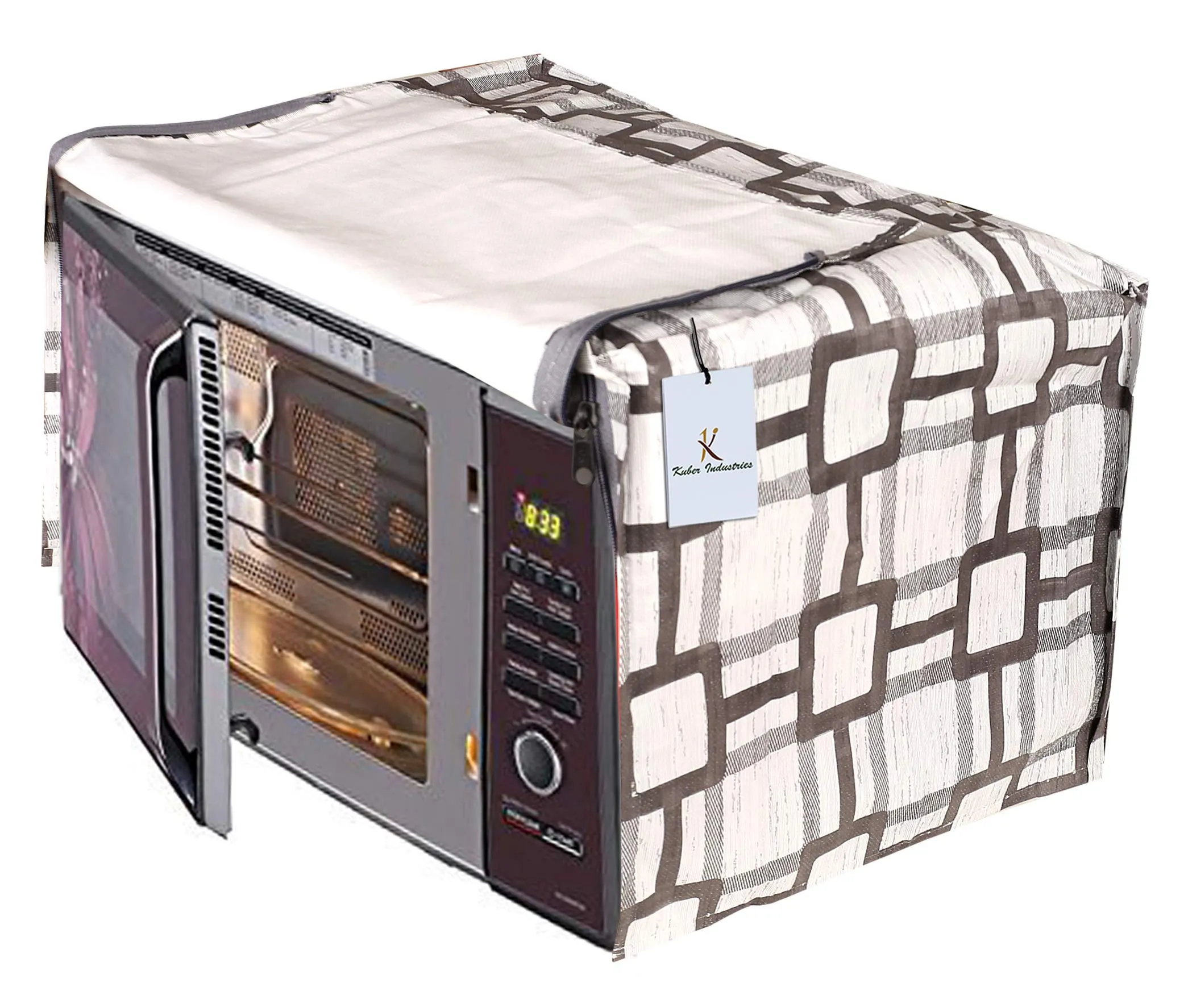 Kuber Industries Checkered Design PVC Microwave Oven Full Closure Cover for 20 Litre (Grey) CTKTC33271