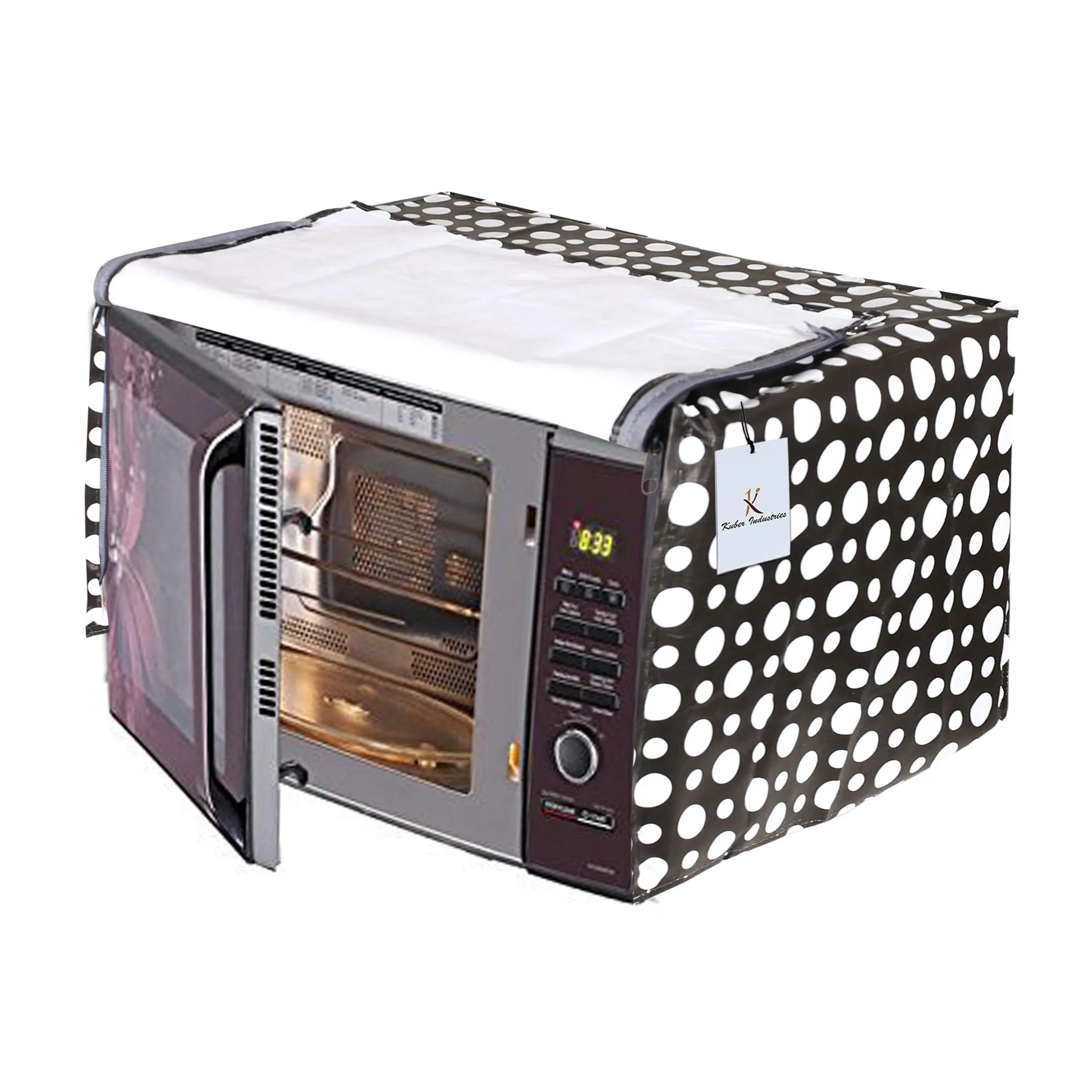 Kuber Industries Dots Design PVC Microwave Oven Full Closure Cover for 30 Litre (Grey) CTKTC33268