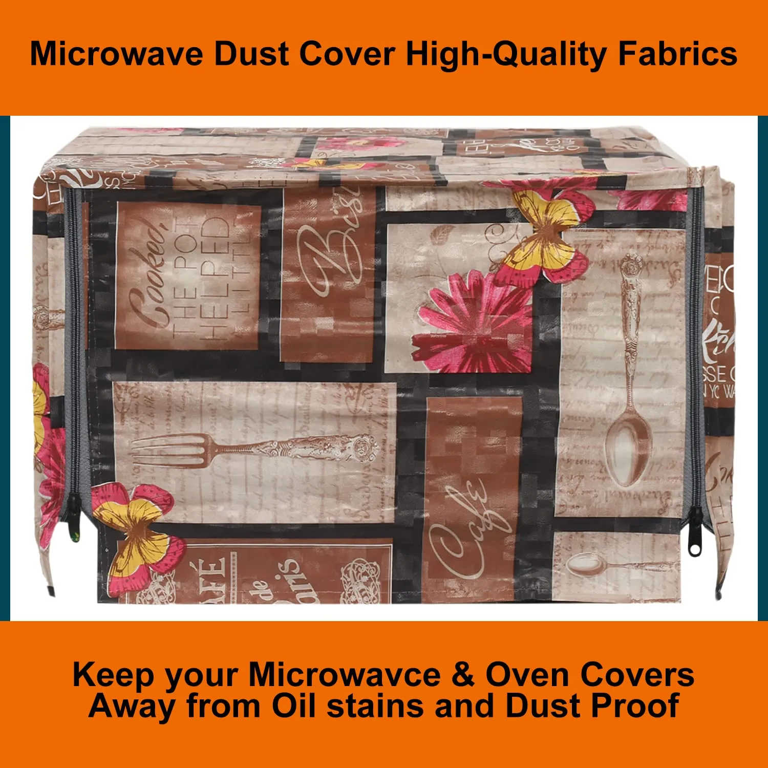 Kuber Industries PVC Multicheck Floral Print Microwave Oven Cover For Home & Kitchen 20 Ltr. (Brown) 54KM4106