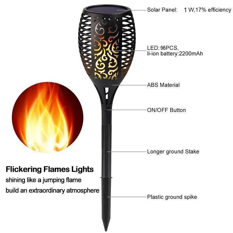 LED Solar Path Torch Light Dancing Flame