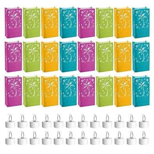 Luminary Bags with Battery-Operated Tea Light Candles for Luaus & Summer Parties (24 Pack)