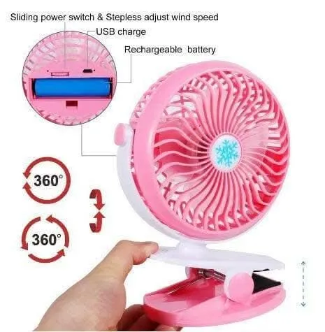 Mini Multi-Functional Portable, Micro USB Rechargeable Clip Fan with Noiseless Brush-less motor