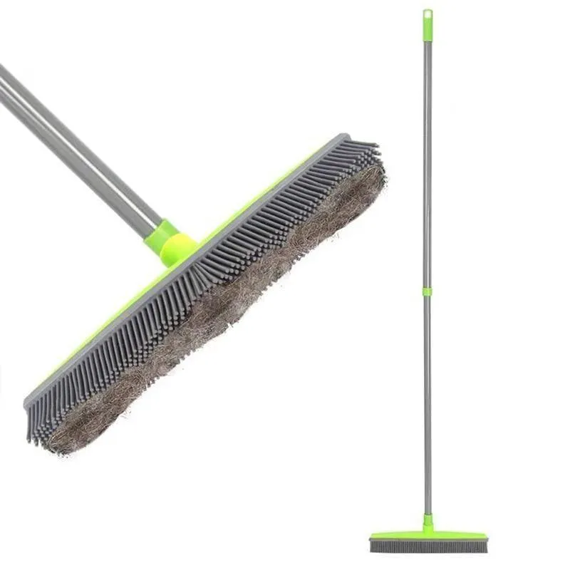 Miracle Broom 3-in-1 Bristles Sweeper Squeegee Scratch Free Bristle Broom for Pet Cat Dog Hair Carpet Hardwood Windows