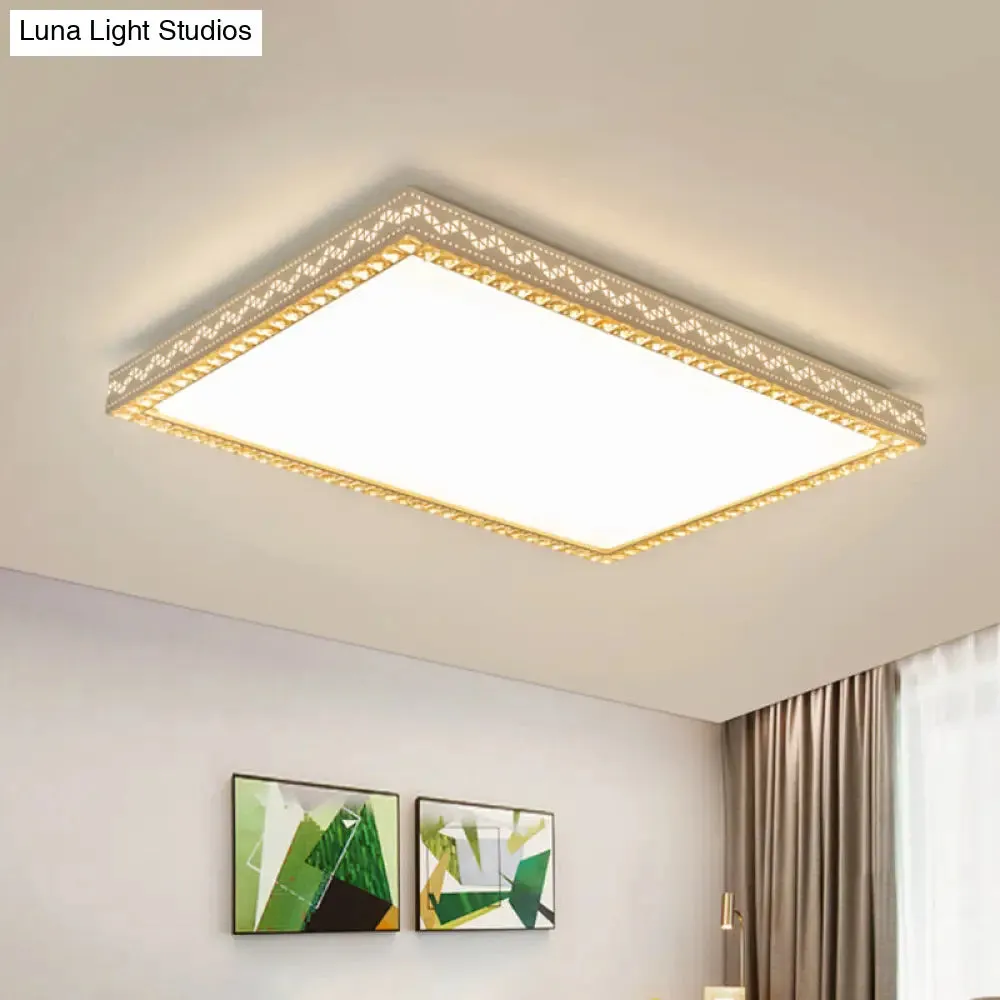 Modern Crystal Edged LED Flush Lamp in White for Living Room