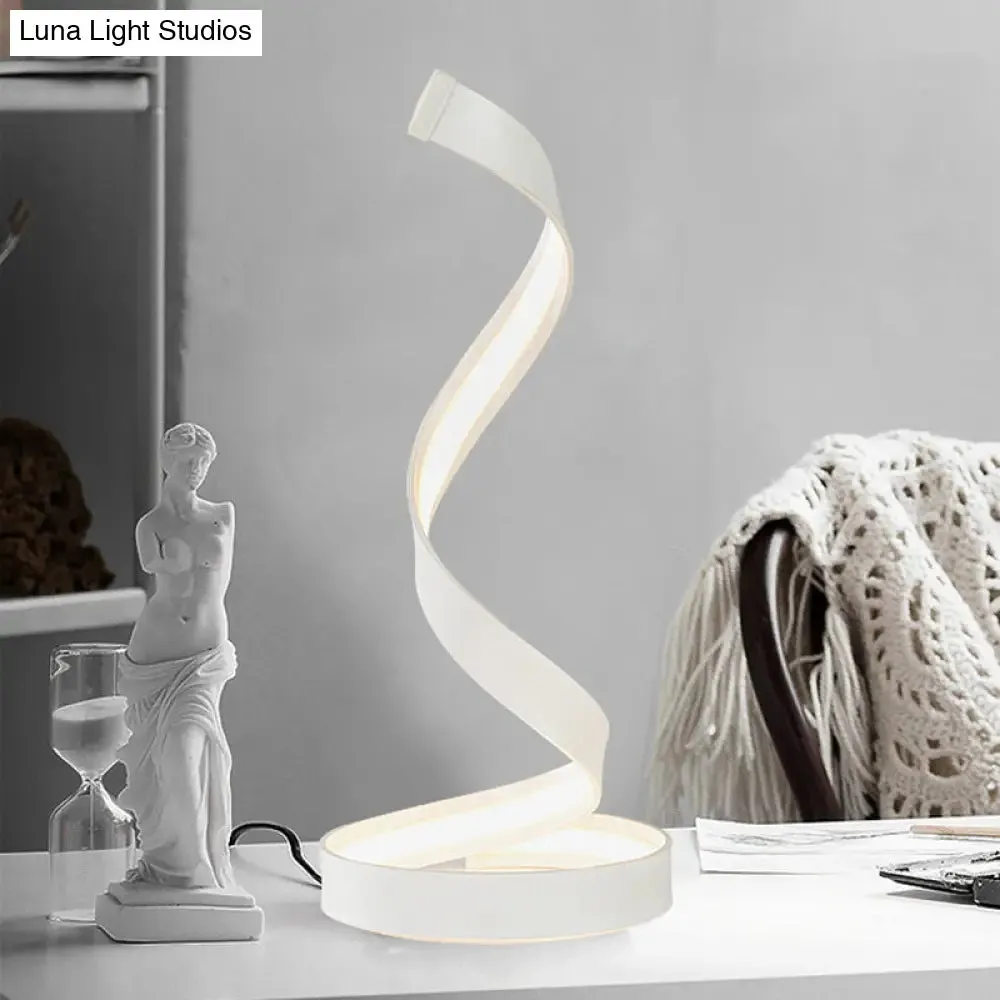 Modern LED Desk Lamp in White with Twisted Acrylic Shade