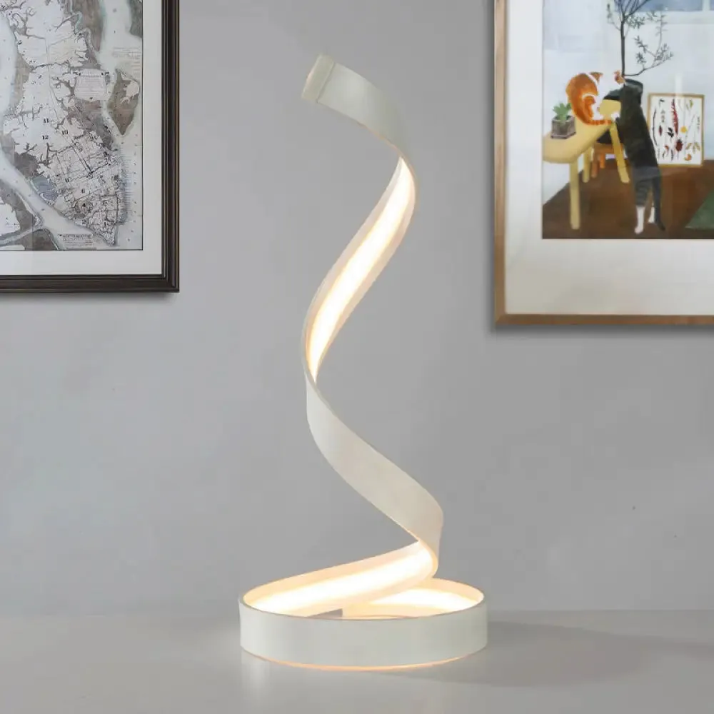 Modern LED Desk Lamp in White with Twisted Acrylic Shade