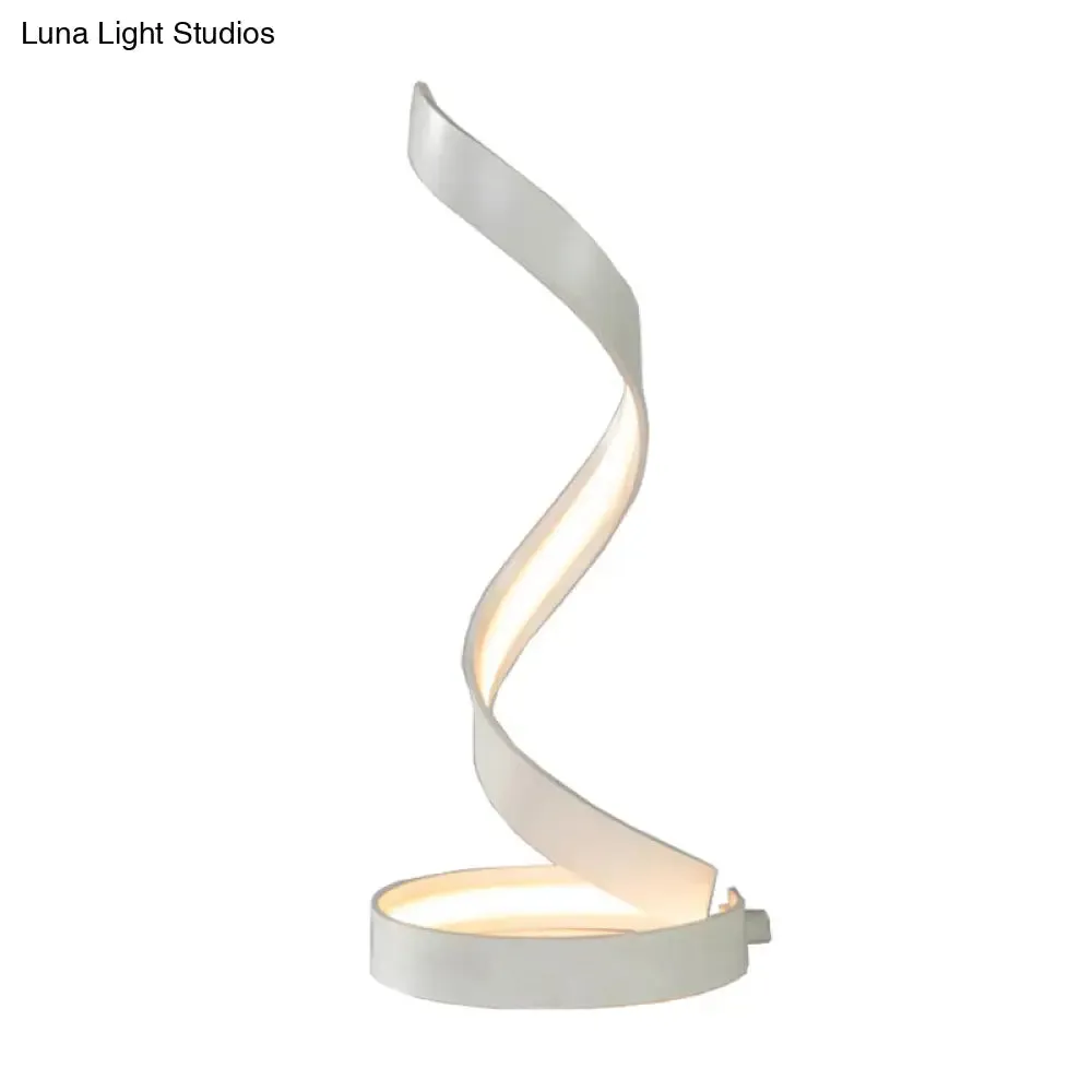 Modern LED Desk Lamp in White with Twisted Acrylic Shade