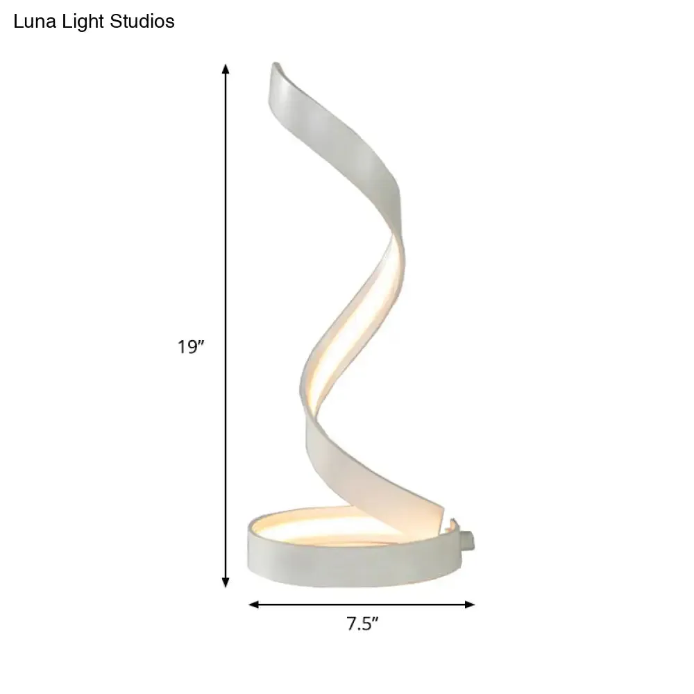 Modern LED Desk Lamp in White with Twisted Acrylic Shade