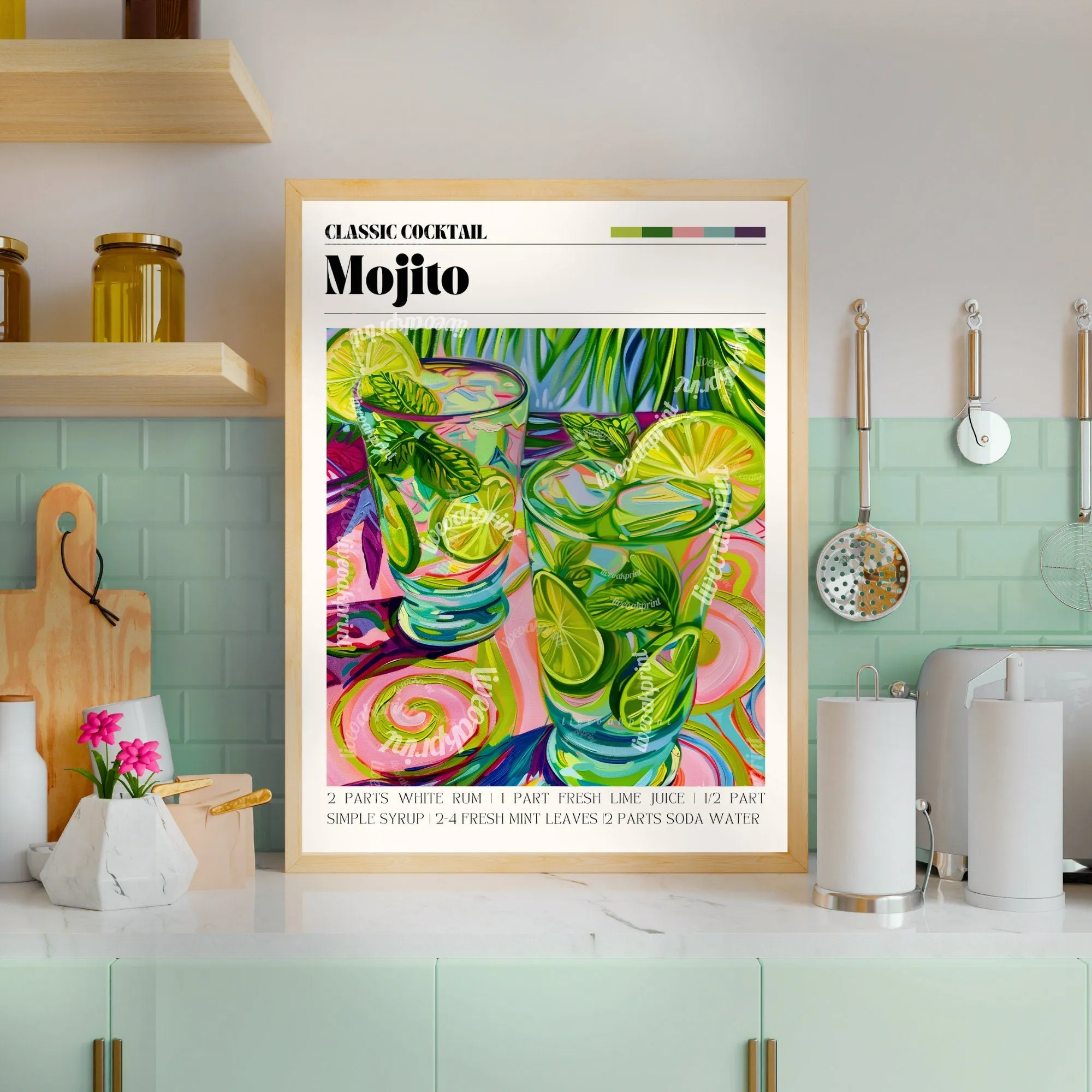 Mojito Print - Mojito Wall Art - Bar Cart Art - Classic Cocktail Prints - Mojito Wall Decor - Cocktail Print Set