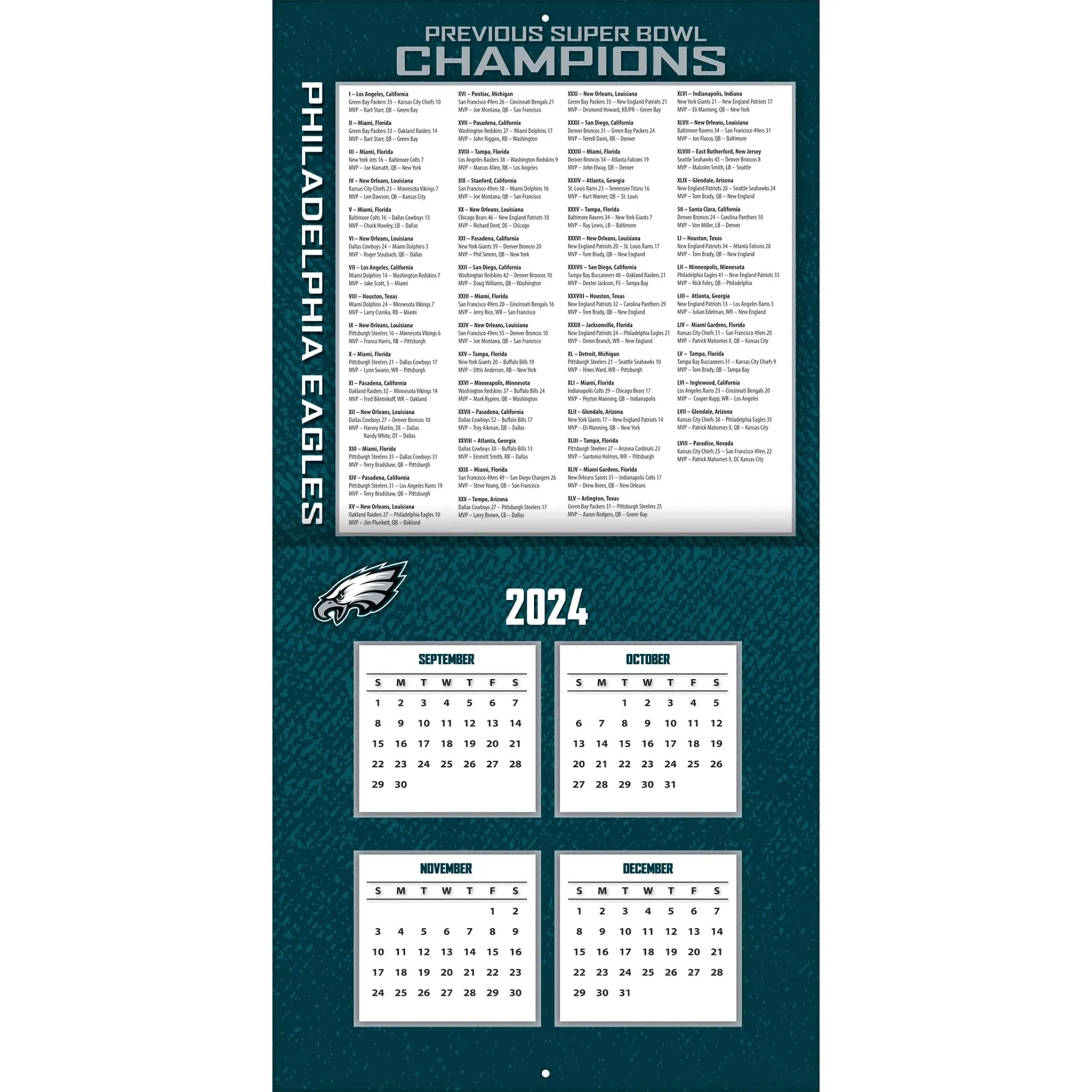 NFL Philadelphia Eagles Wall 2025 Calendar