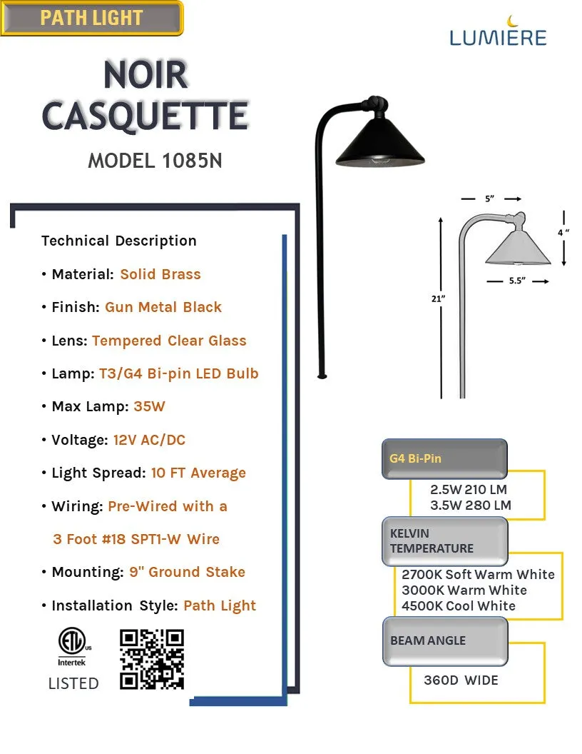 Noir Casquette Solid Brass Black Directional Pathway Light