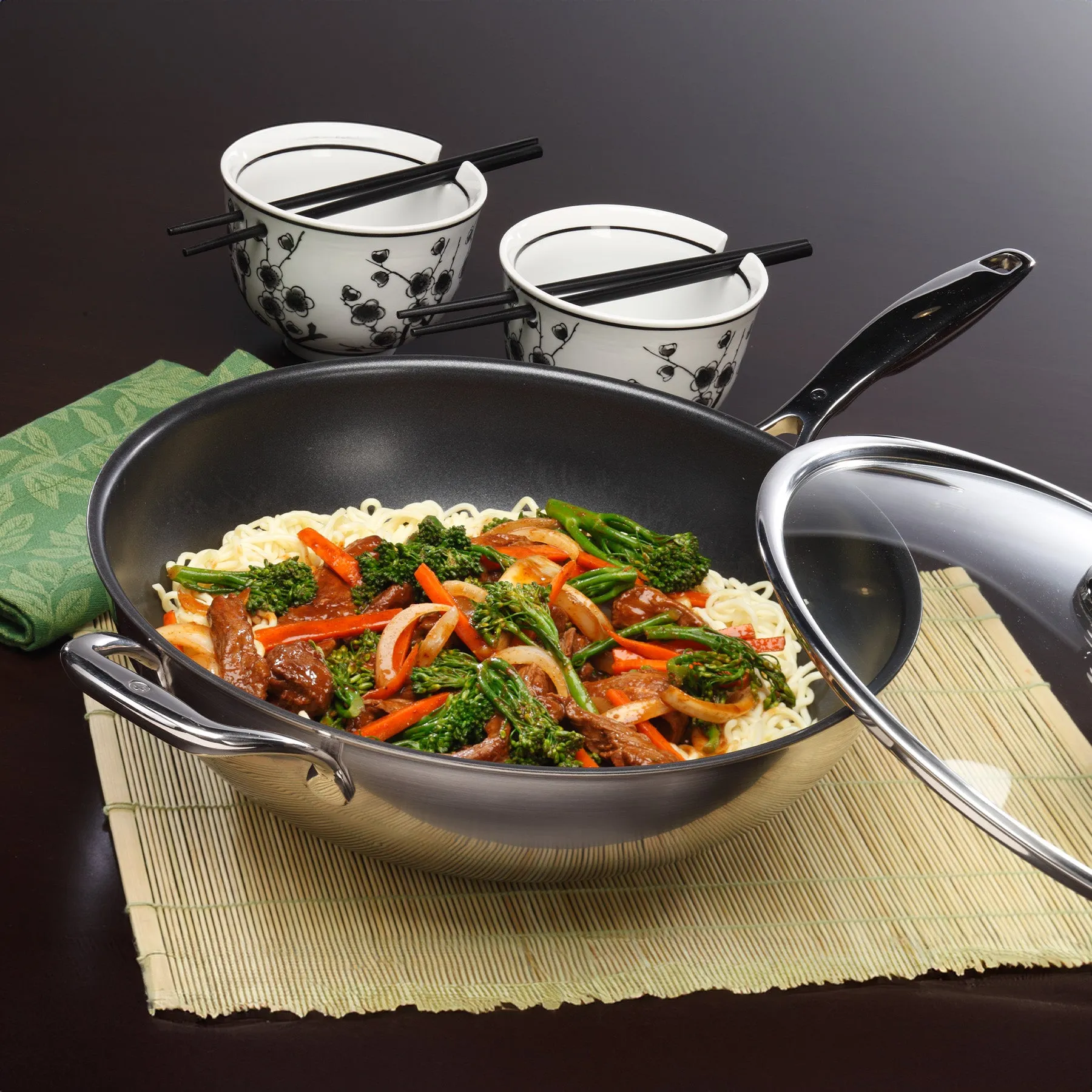 Nonstick Clad 12.5" Wok with Glass Lid - Induction