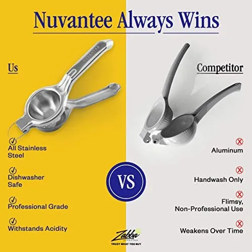 Nuvantee Lemon Squeezer - Large Stainless-Steel Manual Citrus Juicer for Lime Juice & Orange Juice