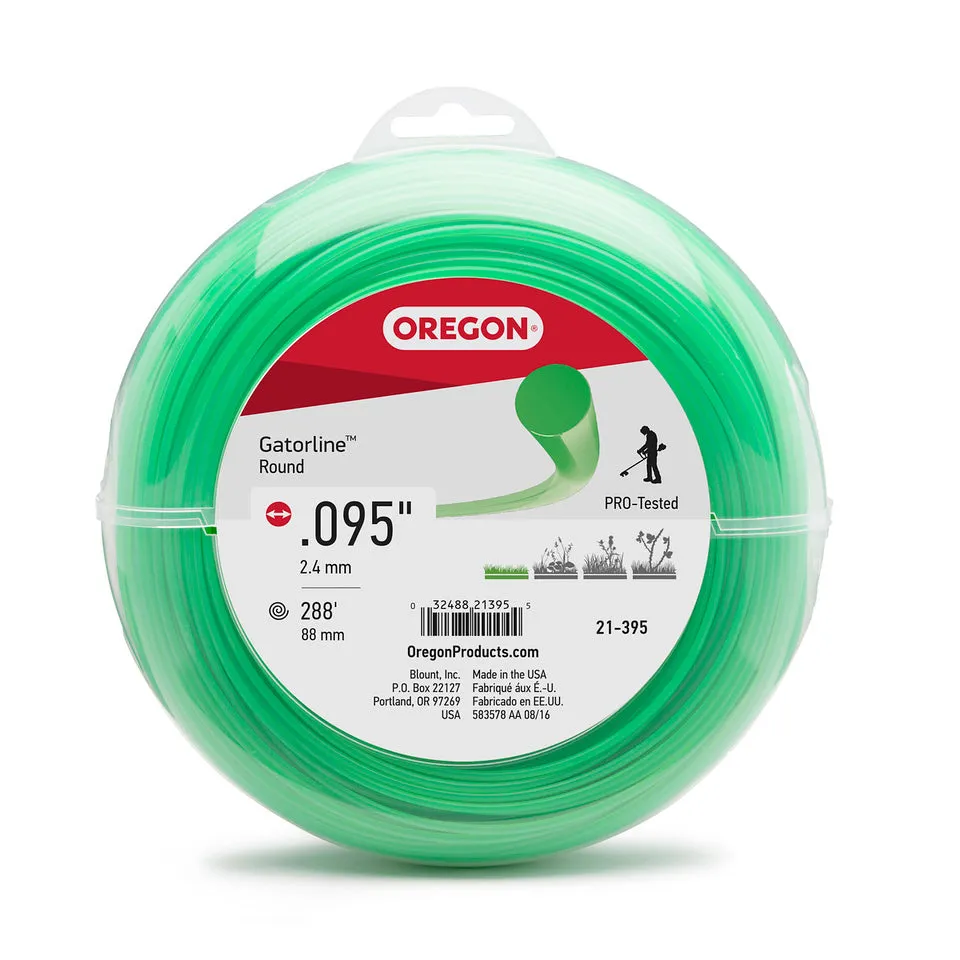 Oregon Trimmer Line - 21-395 - Green Gatorline - Round - .095" Gauge, 1 lb. Donut, 289 Feet