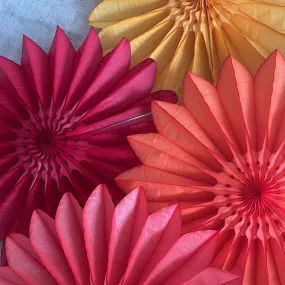 Paper fans - fall colours - party decoration set of 4 - orange yellow coral and deep red - 26" diamete