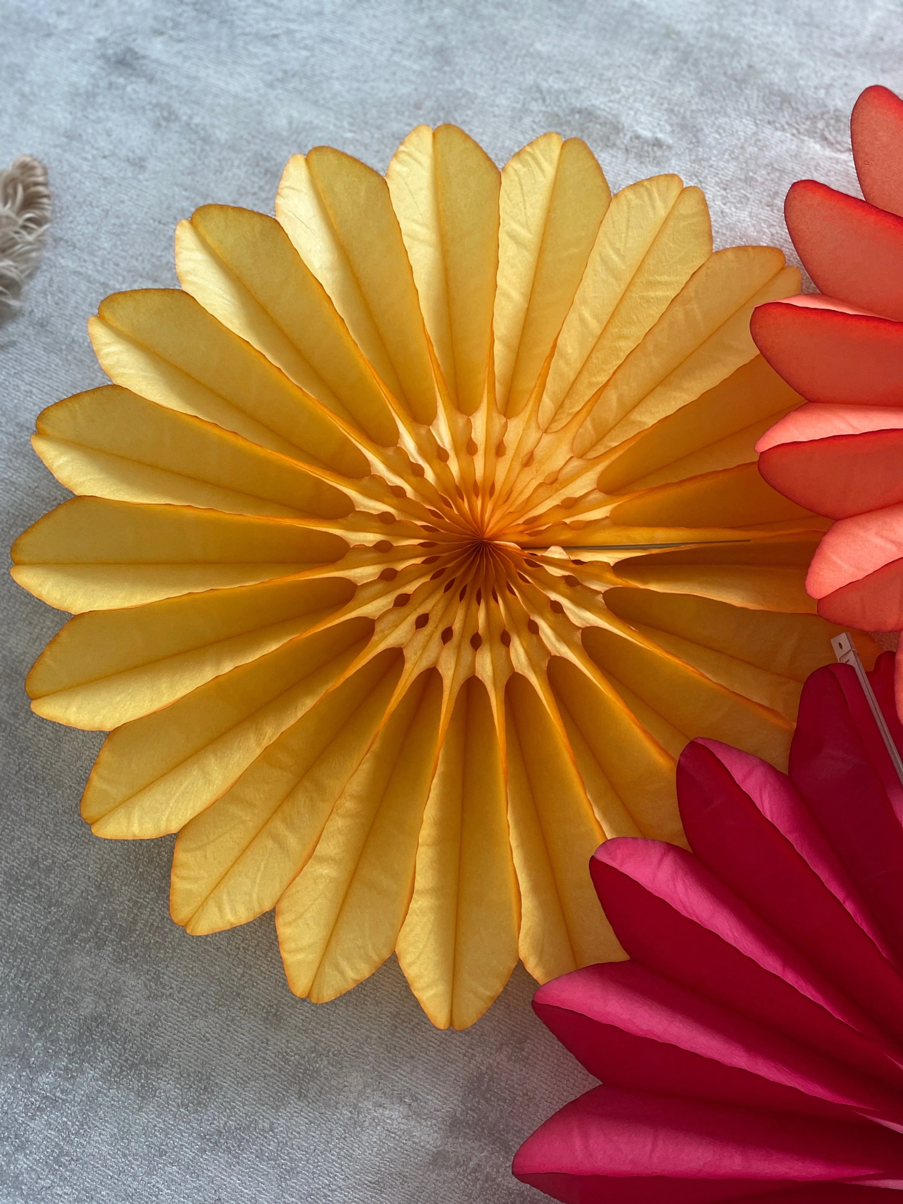 Paper fans - fall colours - party decoration set of 4 - orange yellow coral and deep red - 26" diamete