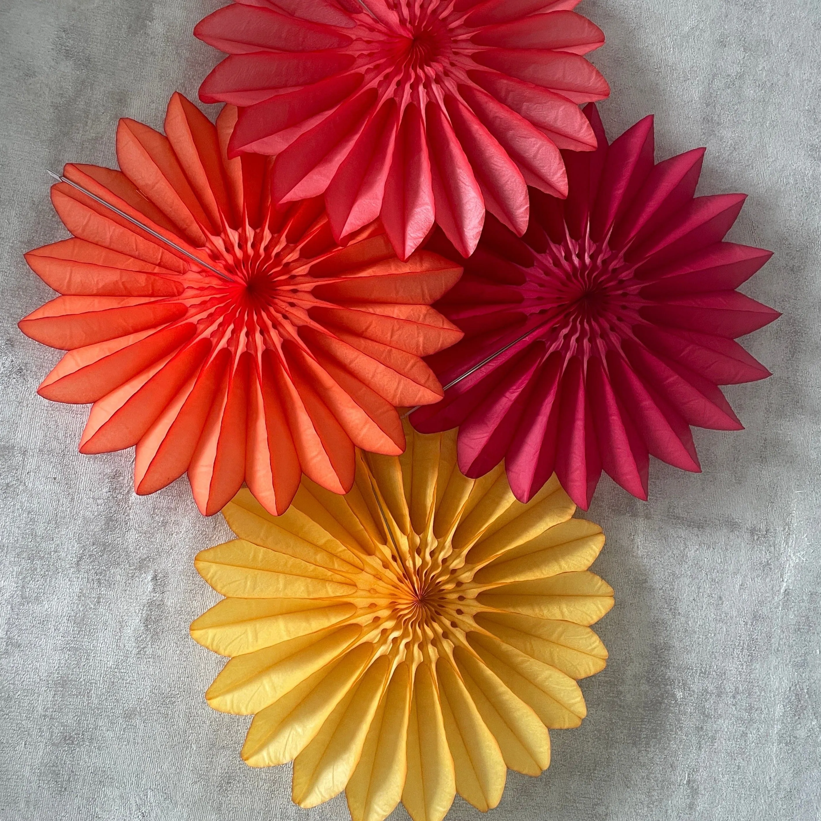 Paper fans - fall colours - party decoration set of 4 - orange yellow coral and deep red - 26" diamete