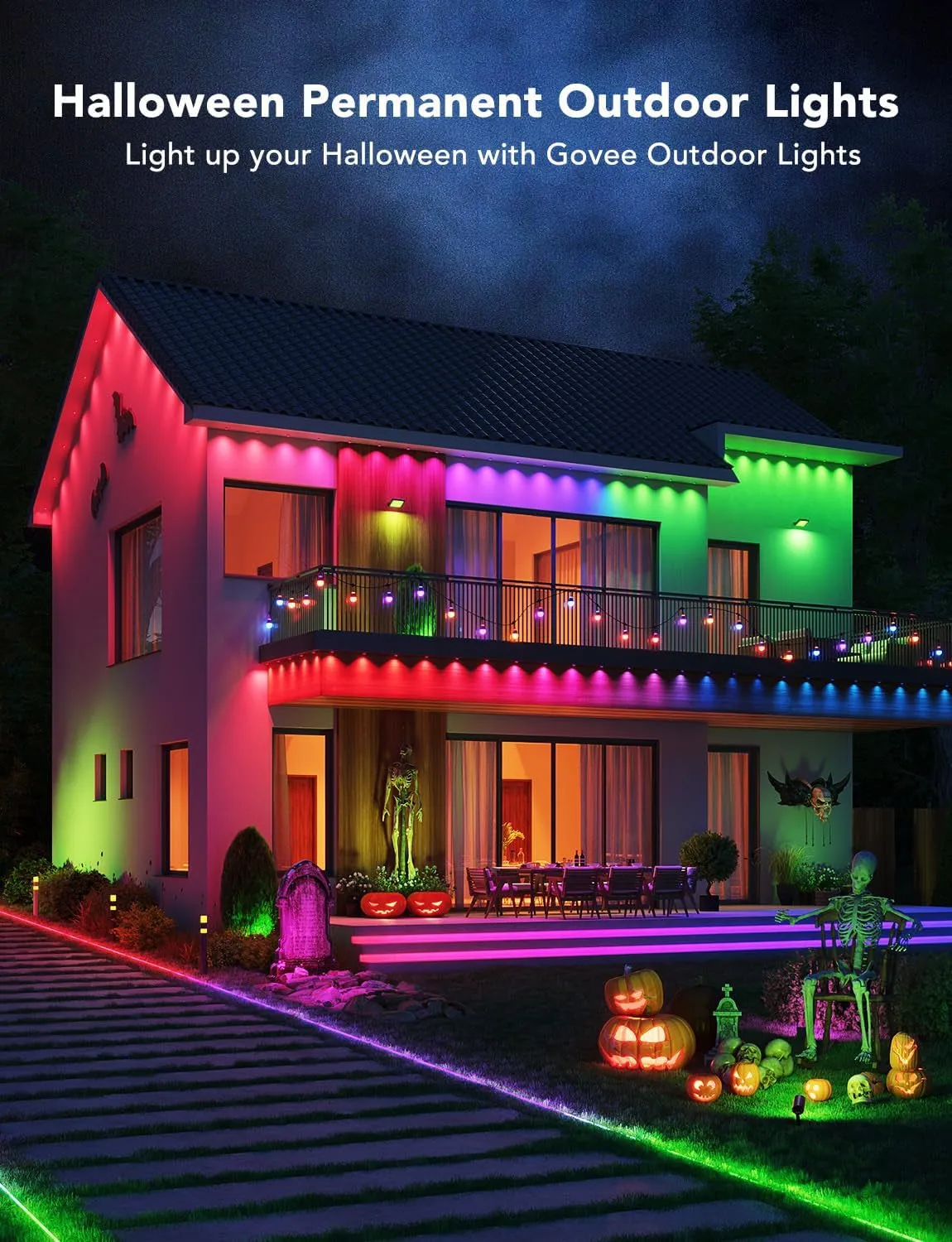 Permanent Outdoor Lights, Smart RGBIC Outdoor Lights with 75 Scene Modes, 150Ft with 108 LED Eaves Lights, IP67 Waterproof for Halloween Decorations, Christmas, Work with Alexa, Google Assistant