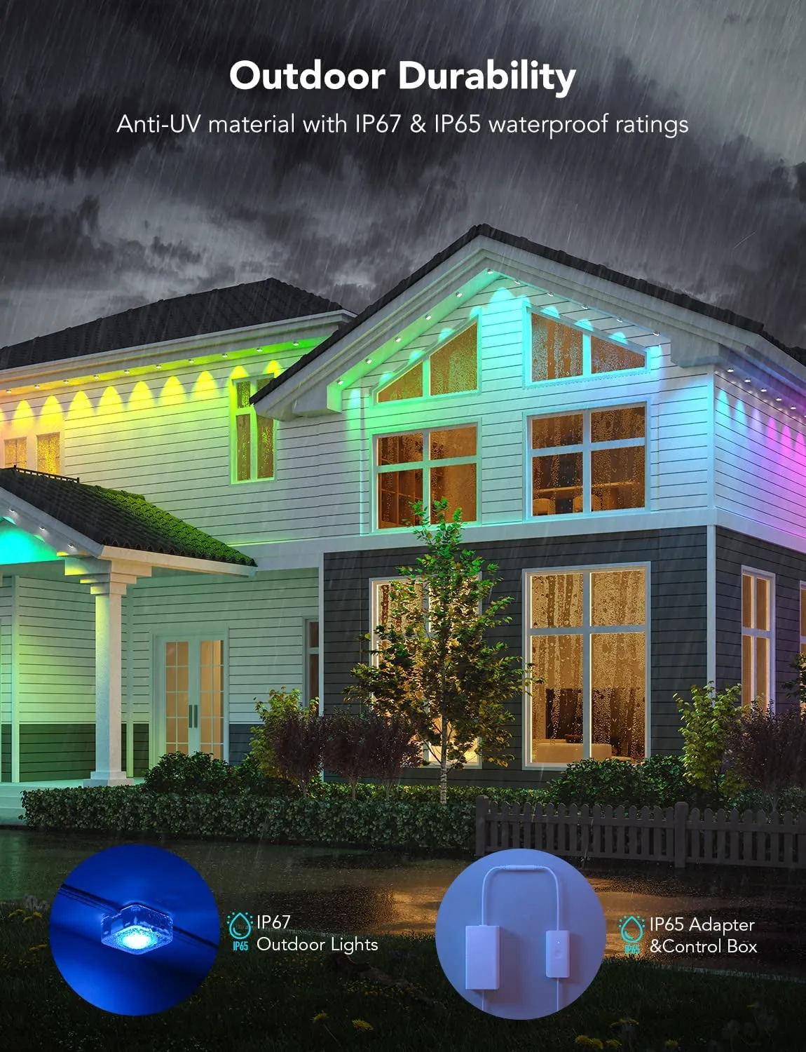 Permanent Outdoor Lights, Smart RGBIC Outdoor Lights with 75 Scene Modes, 150Ft with 108 LED Eaves Lights, IP67 Waterproof for Halloween Decorations, Christmas, Work with Alexa, Google Assistant