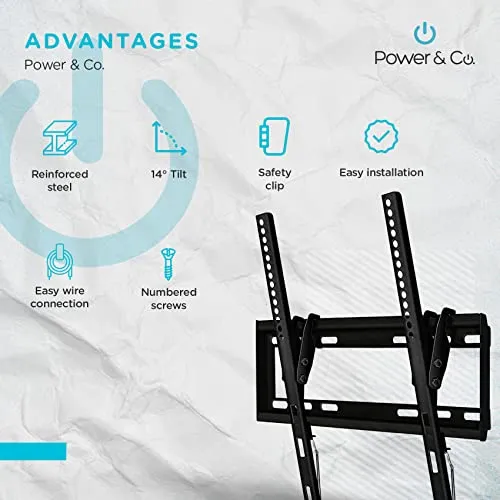 Power & Co TV Wall Mount Tilt 14 Degree Glare Full Motion Articulating Bracket