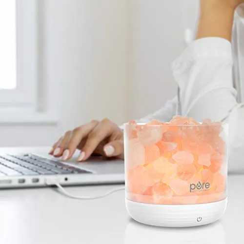 Pure Enrichment PureGlow USB Salt Lamp - Authentic Pink Himalayan Salt Rocks, Light Dimmer with 5 Levels, 2 Bulbs, and USB Power Cable