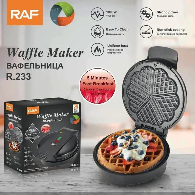 RAF Electric Waffle Maker | 1000W | Strong Power | Stainless Steel | Non-stick Coating | Double-sided Heating Waffle Maker