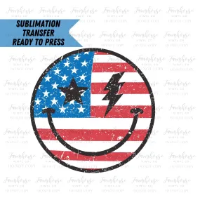 Retro 4th of July Stars Stripes Smiling Face Ready to Press Sublimation Transfer