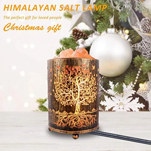 Salt Lamps Night Light, Himalayan Salt Rock Lamp with Dimmer Switch, Tree of Life Salt Basket Lamp, Retro Decor Salt Crystal Desk Light with 15W Replacement Bulbs