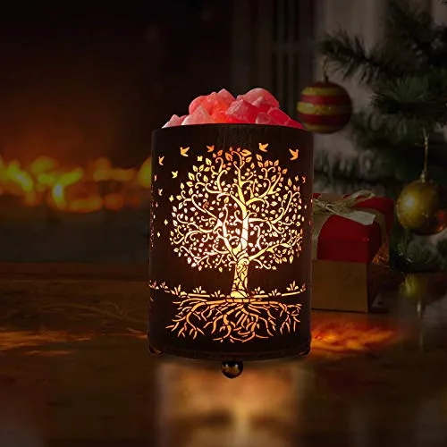 Salt Lamps Night Light, Himalayan Salt Rock Lamp with Dimmer Switch, Tree of Life Salt Basket Lamp, Retro Decor Salt Crystal Desk Light with 15W Replacement Bulbs