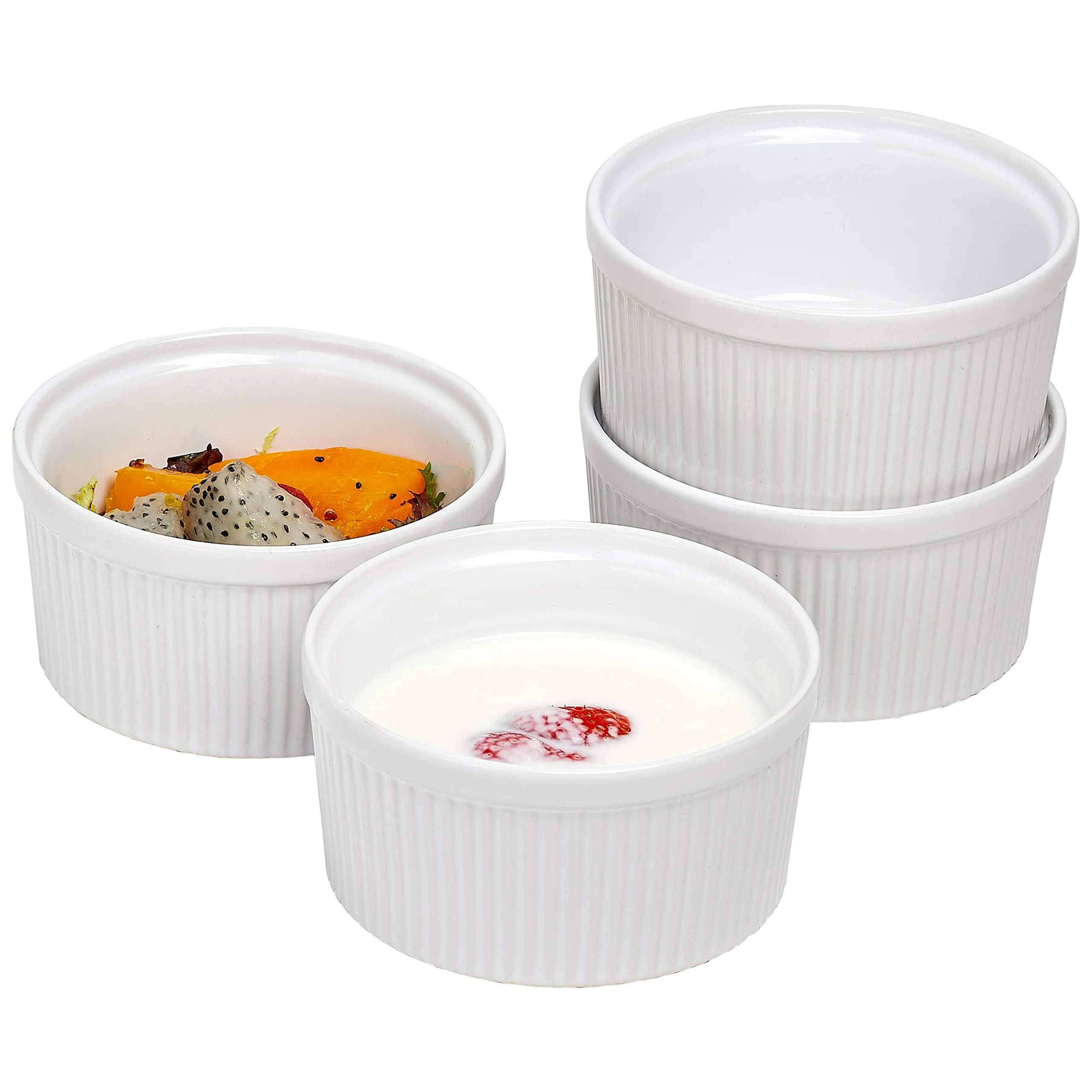 Set of 4 Bake And Serve Ceramic 12 Oz Souffle Dish Oven Safe Oven To Table Ramekins