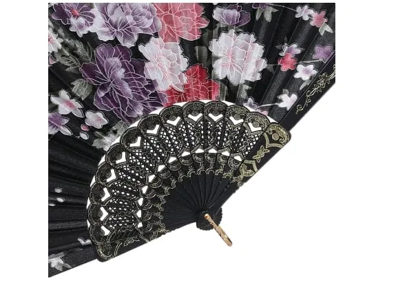 SHAMSI ARTS Silk Sakura Butterfly Printed Japanese Folding Hand Fan Black (Pack Of 4) ps Multi Colors