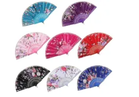 SHAMSI ARTS Silk Sakura Butterfly Printed Japanese Folding Hand Fan Black (Pack Of 4) ps Multi Colors