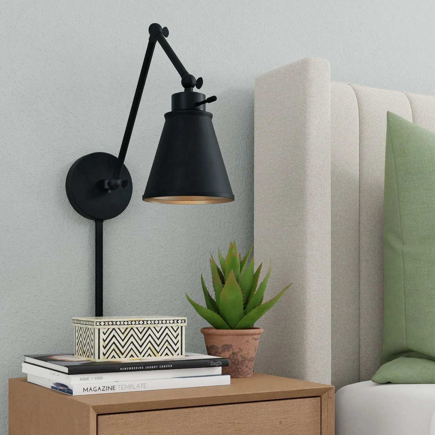 SHAY 1 LIGHT SWING ARM SCONCE-MATTE BLACK