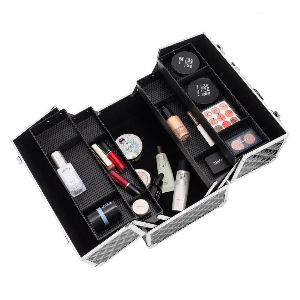 SHININGLOVE Double-open Cosmetic Storage Box Travel Beauty Cosmetic Case Silver