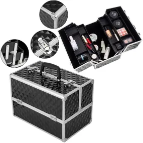 SHININGLOVE Double-open Cosmetic Storage Box Travel Beauty Cosmetic Case Silver