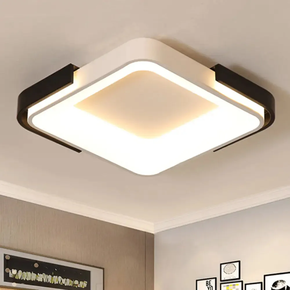 Simple Metal LED Flush Mount Light in White/Warm Light - Rectangular/Square Ceiling Fixture, 18"/35.5" Wide - Ideal for Living Room