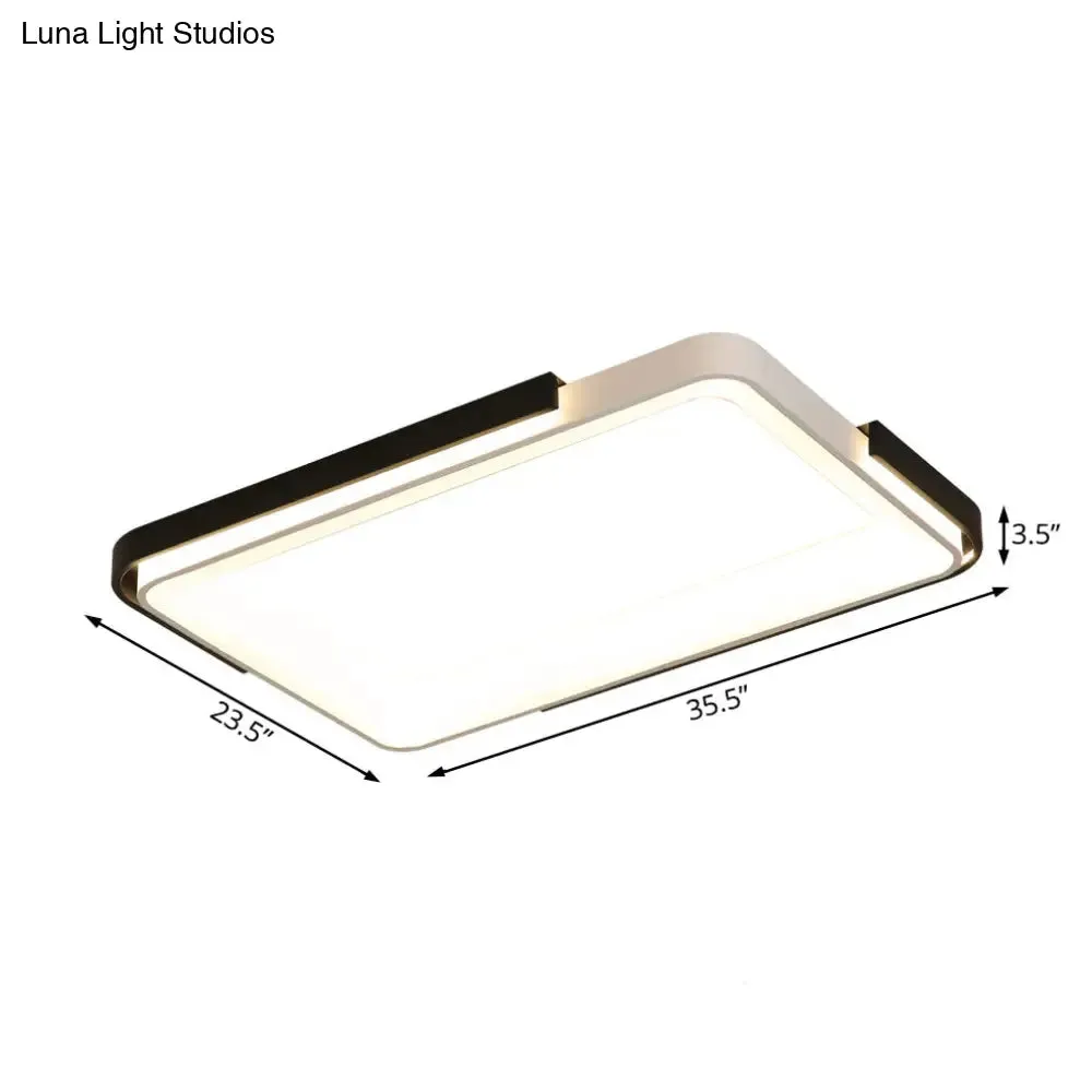 Simple Metal LED Flush Mount Light in White/Warm Light - Rectangular/Square Ceiling Fixture, 18"/35.5" Wide - Ideal for Living Room