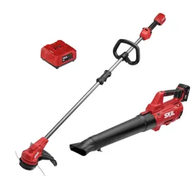 SKIL CB7542B-10 PWR CORE 20 Brushless 13" String Trimmer and 400 CFM Leaf Blower Kit, Includes 4.0Ah Battery and Charger