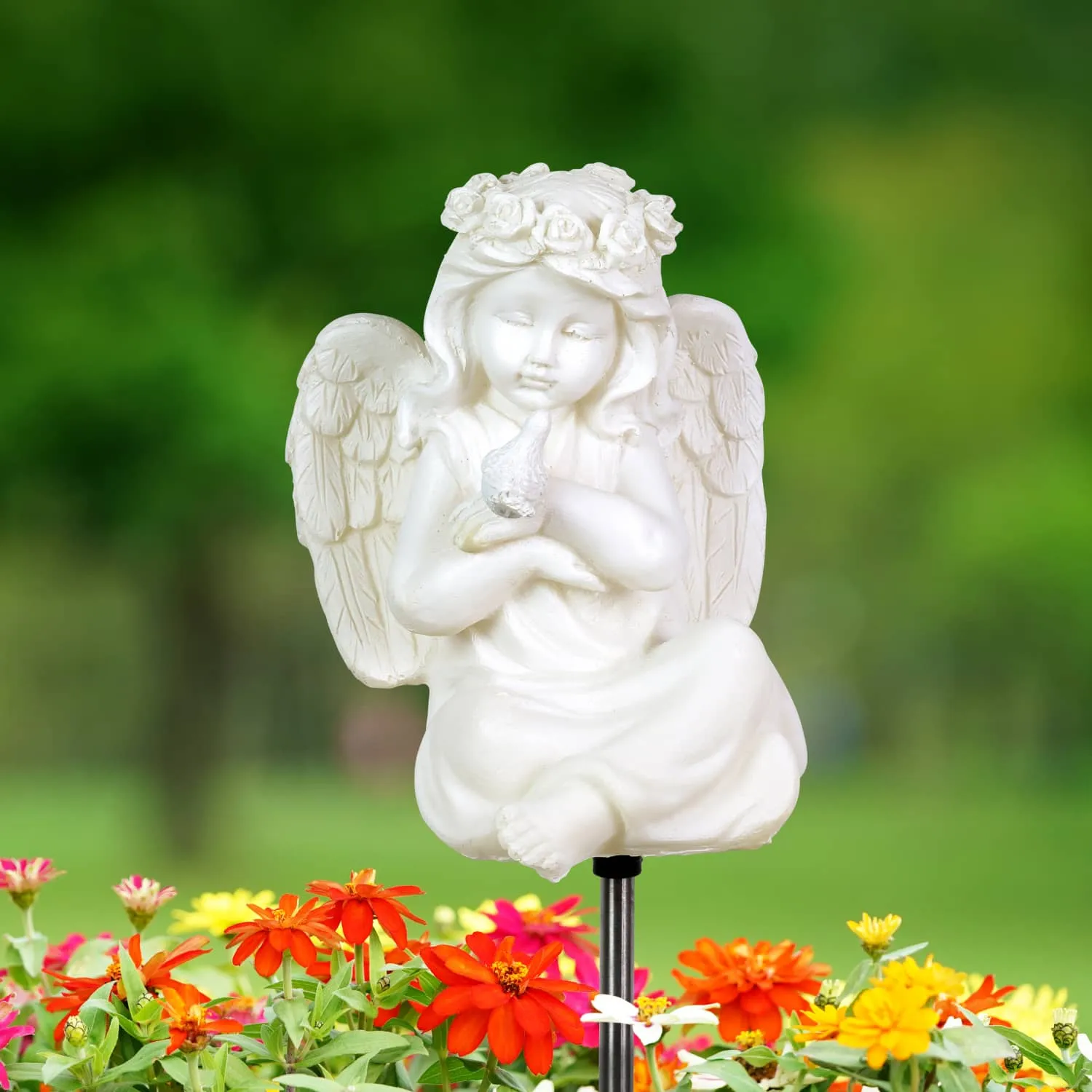 Solar Little Girl Angel Garden Stake in Resin, 5.5 by 30 Inches