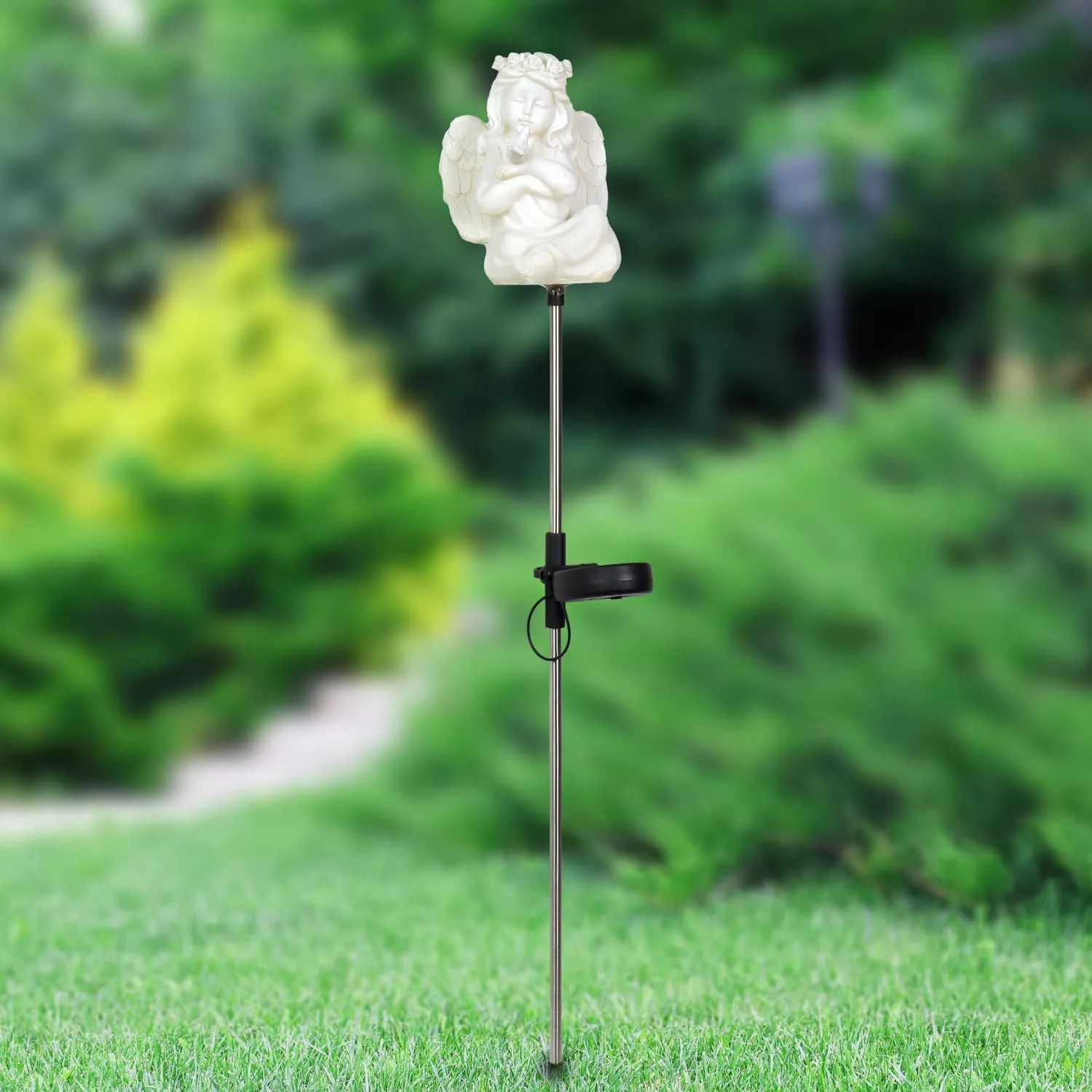 Solar Little Girl Angel Garden Stake in Resin, 5.5 by 30 Inches