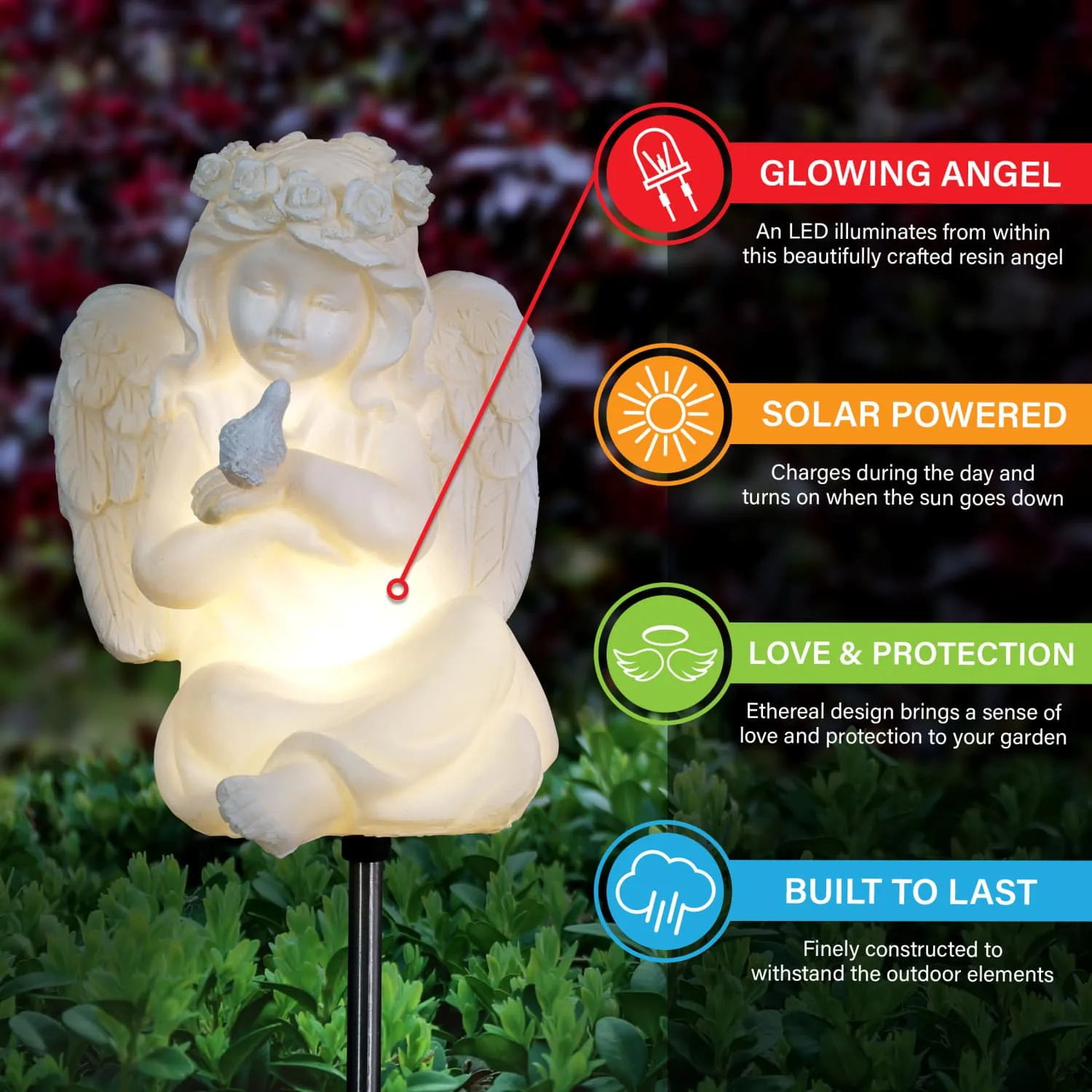 Solar Little Girl Angel Garden Stake in Resin, 5.5 by 30 Inches