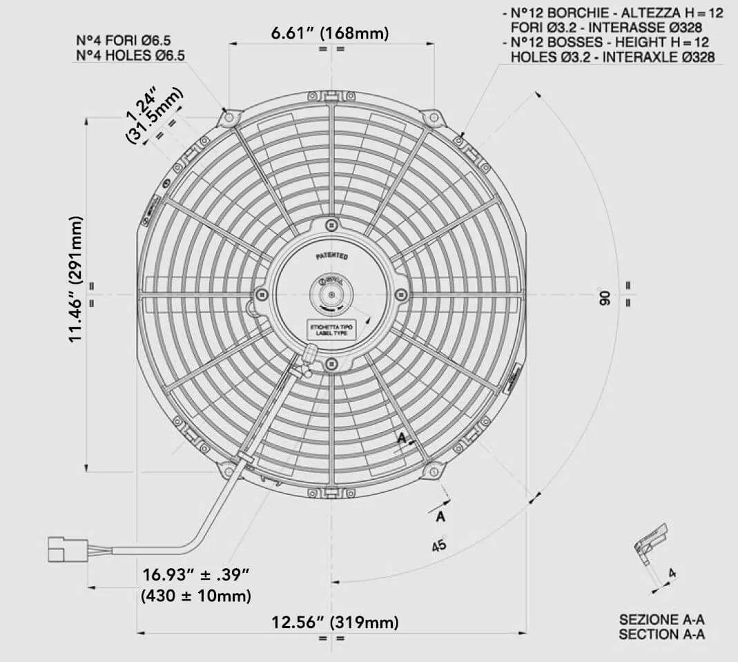 SPAL Electric Radiator Fan (12" - Pusher Style - Low Profile - 861 CFM) 30100384