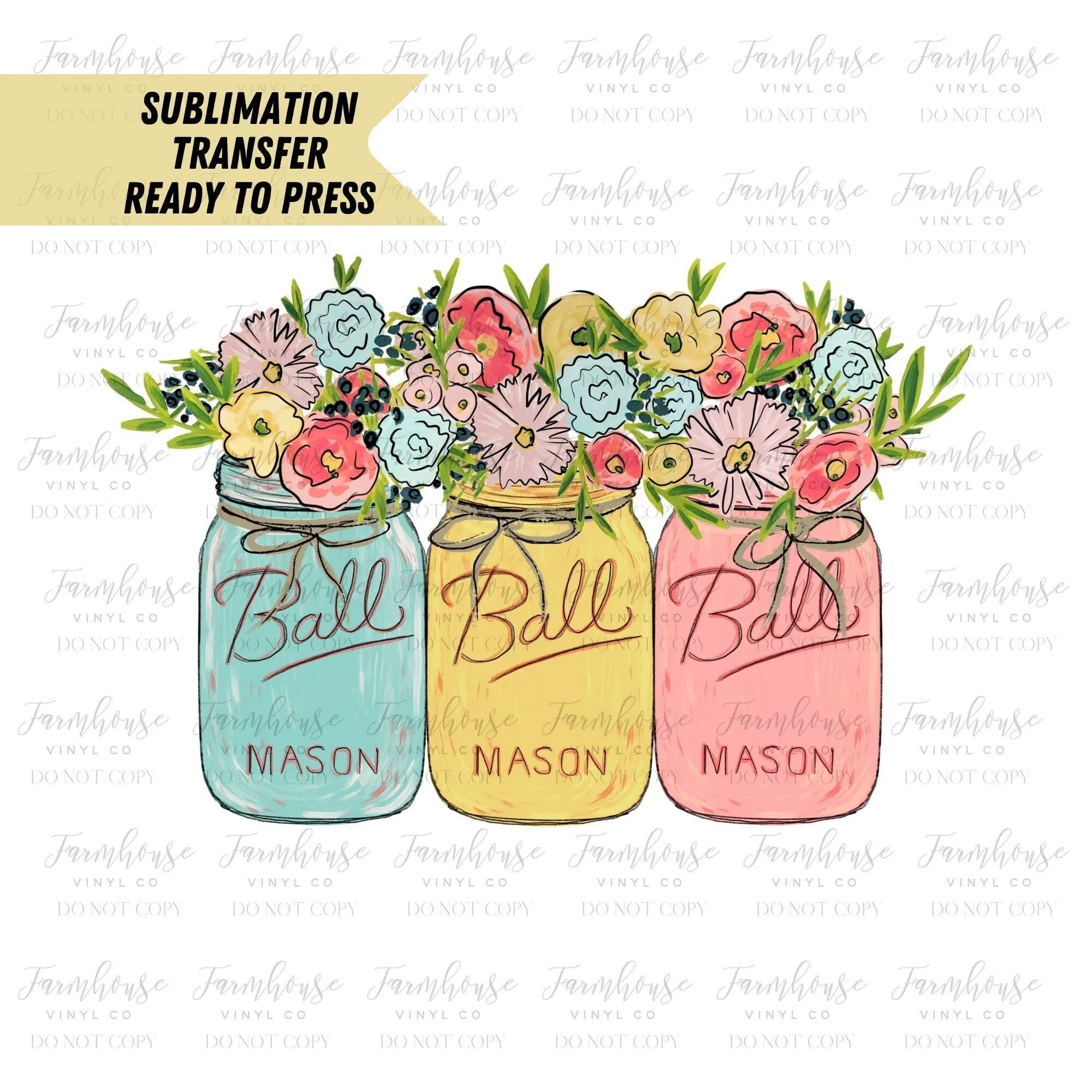 Spring Floral Mason Jar Design, Ready To Press, Sublimation Transfers, DIY Sublimation Tee, Transfer Ready To Press, Heat Transfer Design