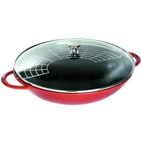 Staub - 37cm Cherry Red Wok w/ Glass Lid (14")