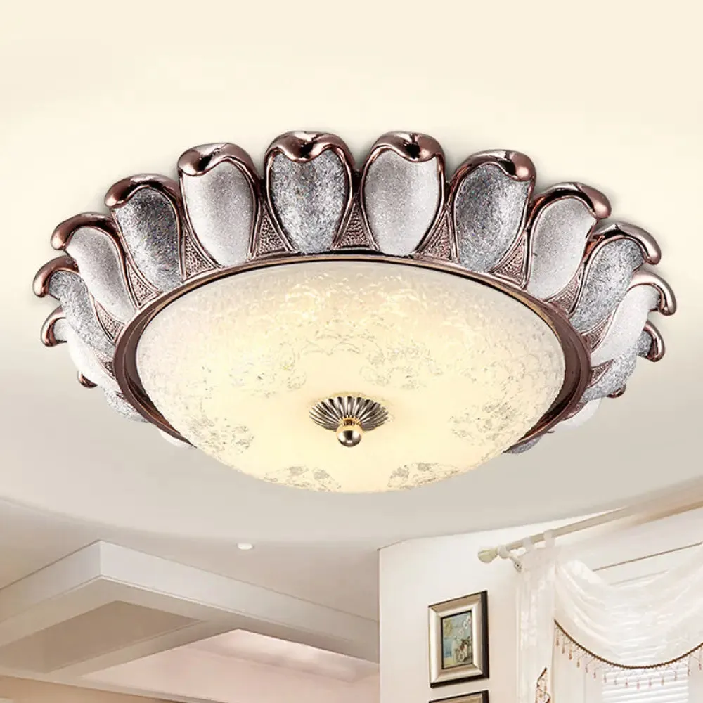 Sunflower Glass Ceiling Lamp: Textured, LED Flush Mount, 14"/18"/22" Width, Silver/Gold, Ideal for Countryside Bedroom