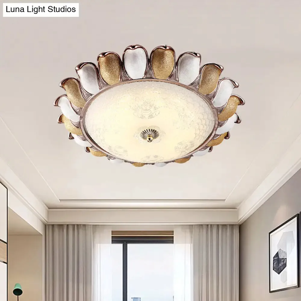 Sunflower Glass Ceiling Lamp: Textured, LED Flush Mount, 14"/18"/22" Width, Silver/Gold, Ideal for Countryside Bedroom