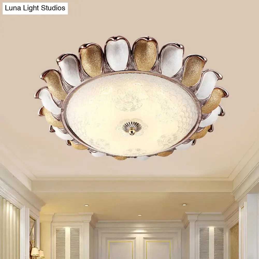 Sunflower Glass Ceiling Lamp: Textured, LED Flush Mount, 14"/18"/22" Width, Silver/Gold, Ideal for Countryside Bedroom